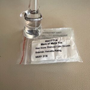 ✨ Bomb Party Wave of White Fire Ring | Diamond CZ | Hematite | Size 7